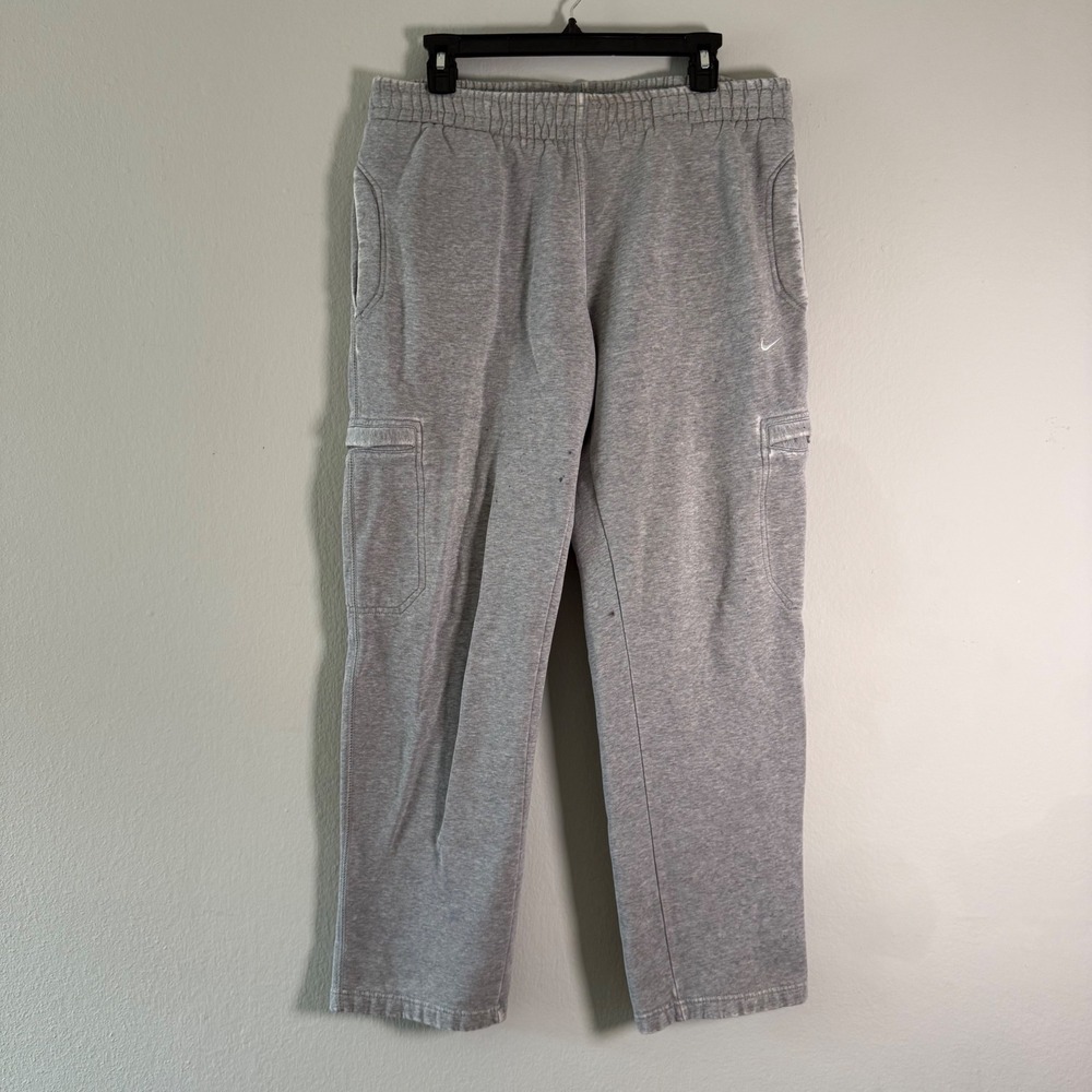 Nike Mens Grey Cargo Sweatpants Fleece Straight Leg Joggers Small SWOOSH Logo